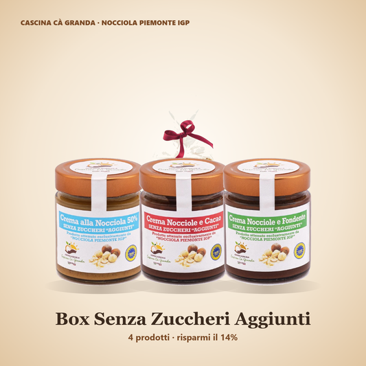 Box Senza Zuccheri Aggiunti: tre creme spalmabili alla nocciola e frollini