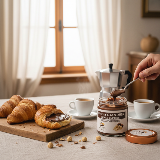 Colazione piemontese con crema gianduia alle nocciole
