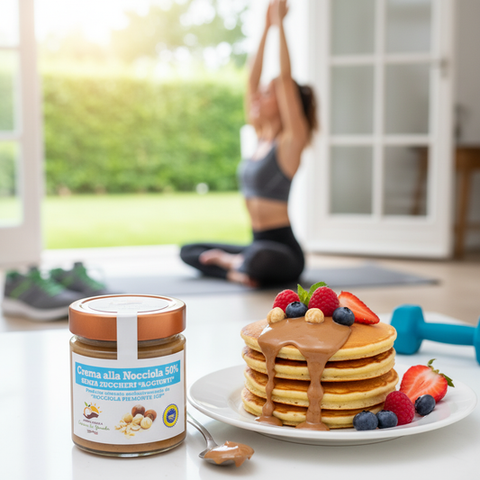 Pancake con crema alla nocciola senza zuccheri aggiunti
