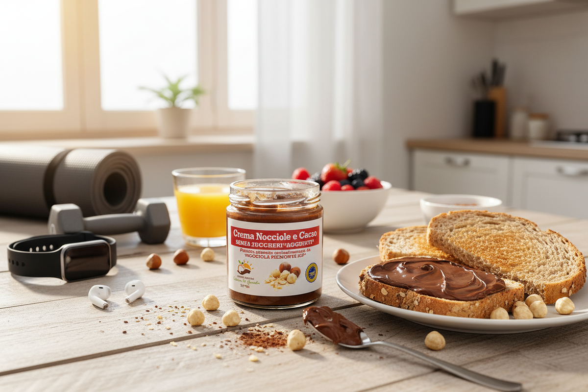 Colazione con crema nocciole e cacao senza zucchero