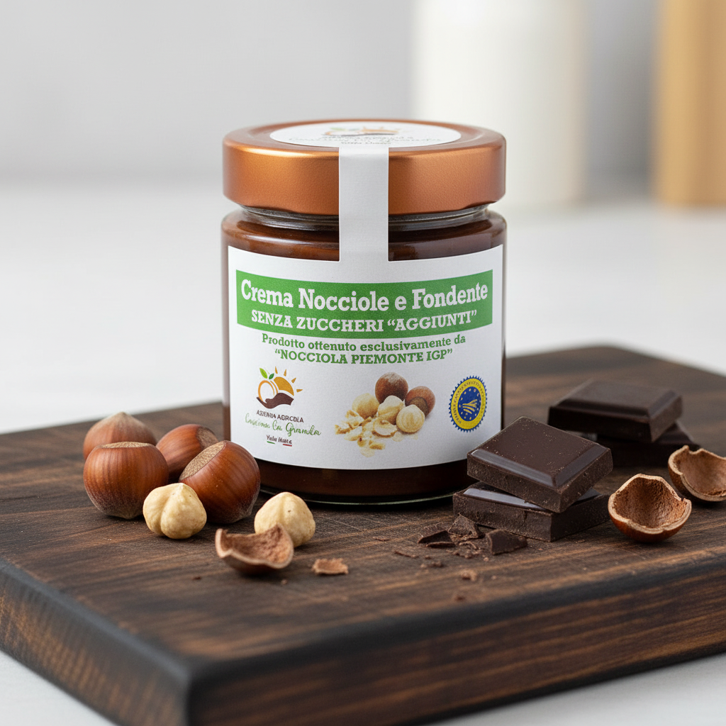 Ingredienti crema nocciole Piemonte IGP e cacao fondente