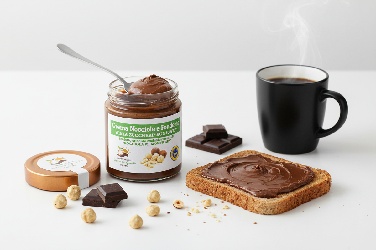 Colazione con crema nocciole e fondente senza zucchero