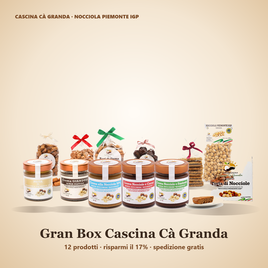 Gran Box Cascina Cà Granda con tutti i 12 prodotti alla Nocciola Piemonte IGP