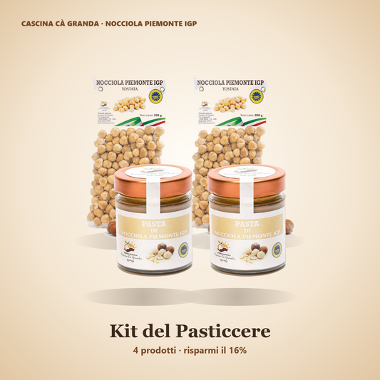 Kit del Pasticcere: due paste di nocciole 100% e due nocciole tostate IGP